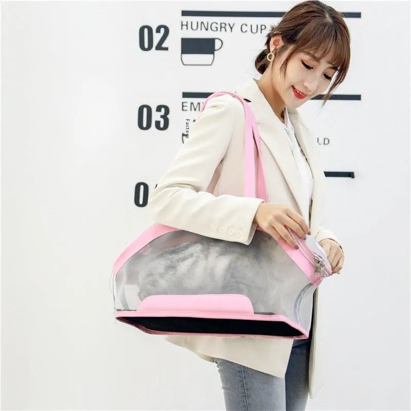 Leather cat carry bag for outdoor trips in Milan White colour.