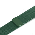 Stainless steel watch replacement strap in silver on a grey background showing adjustable links and buckle.