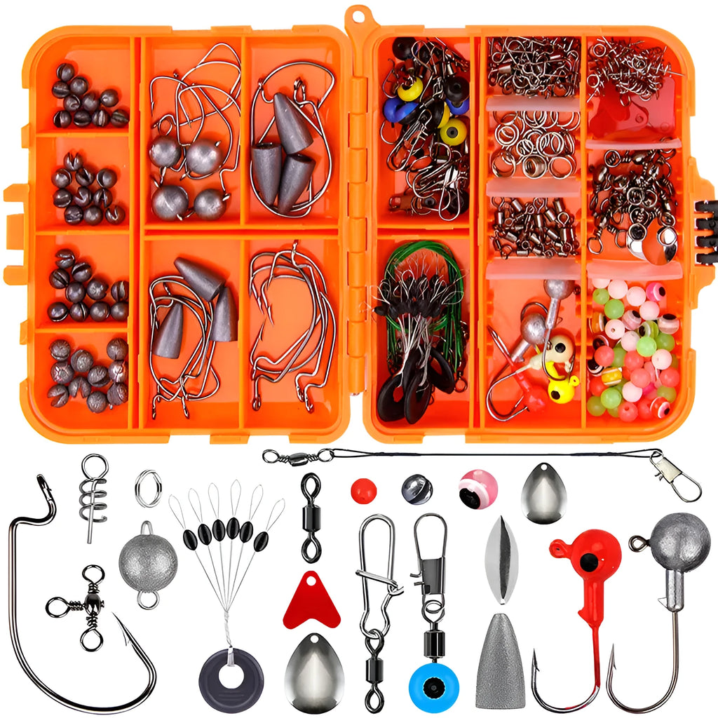 Weihe 257-piece fishing lure accessories set in ABS plastic organiser box for sea and rock fishing