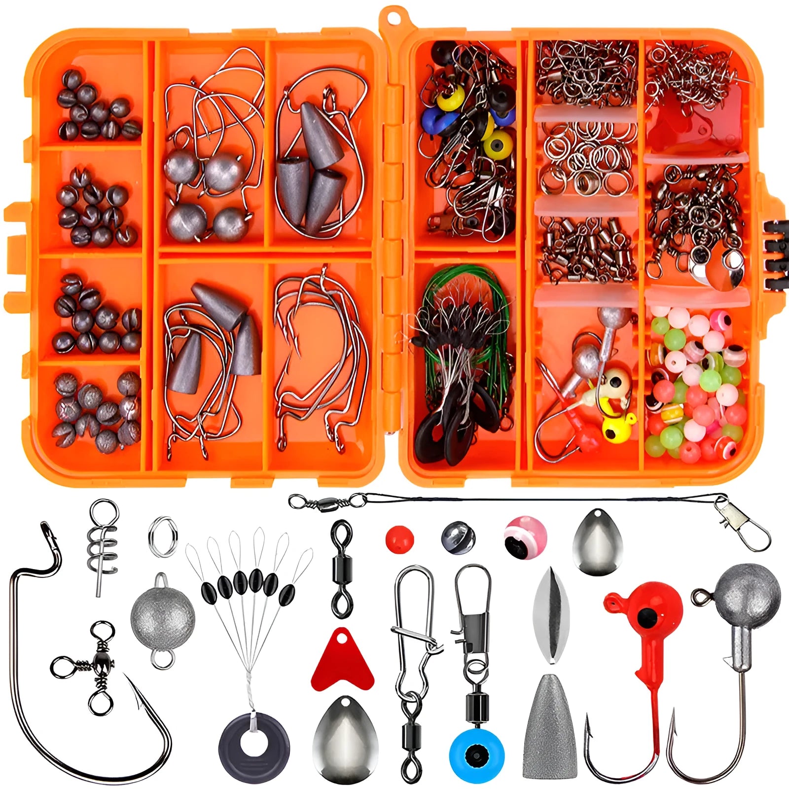 Weihe 257-piece fishing lure accessories set in ABS plastic organiser box for sea and rock fishing