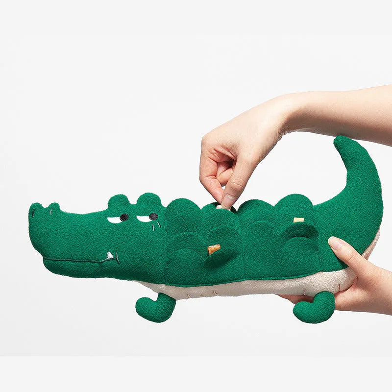 Green plush toy dog measuring 35cm long by 18cm high for interactive pet play
