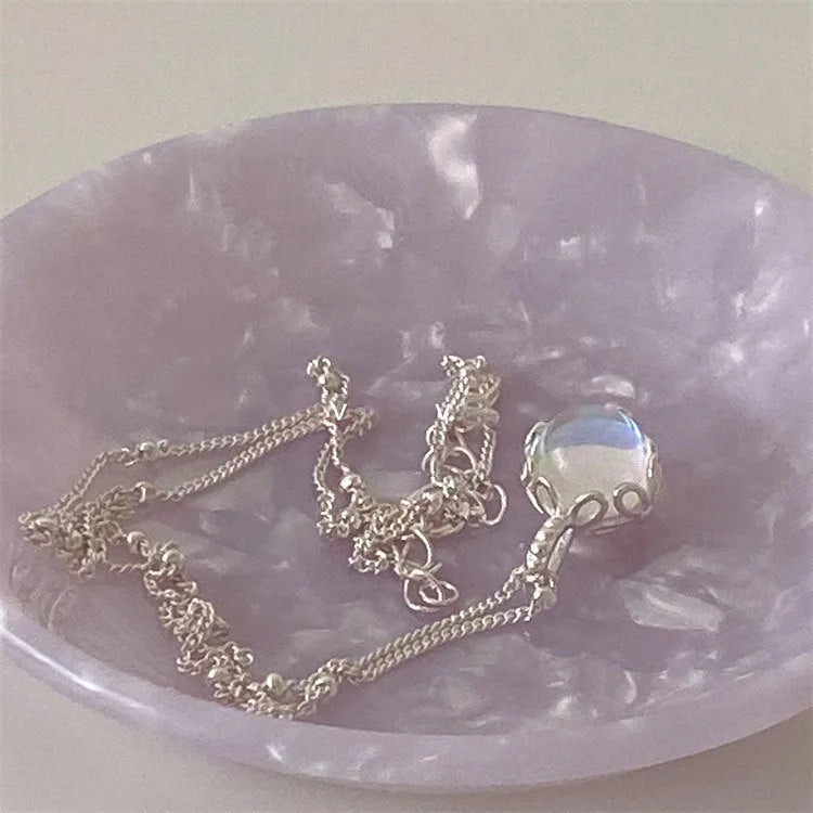 925 silver geometric stone pendant necklace on curb chain for women