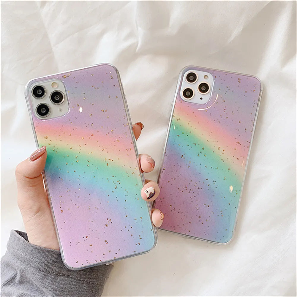 Rainbow gradient stripe phone case for iPhone with Japanese Korean style design