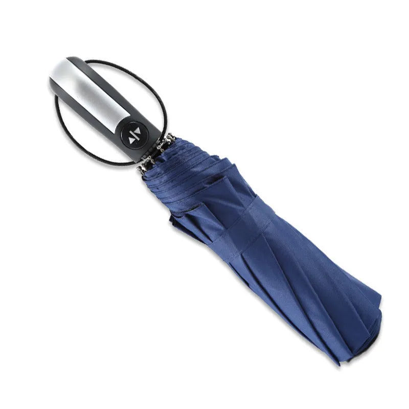Triple folding automatic advertising umbrella with steel frame in black, navy blue or wine red colours