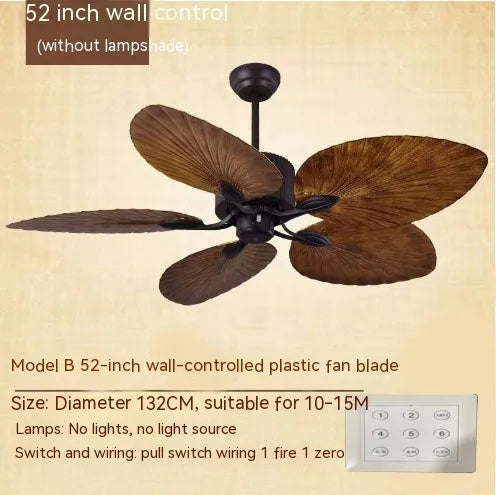 52-inch retro ceiling fan light with wooden blades and integrated lighting for living rooms