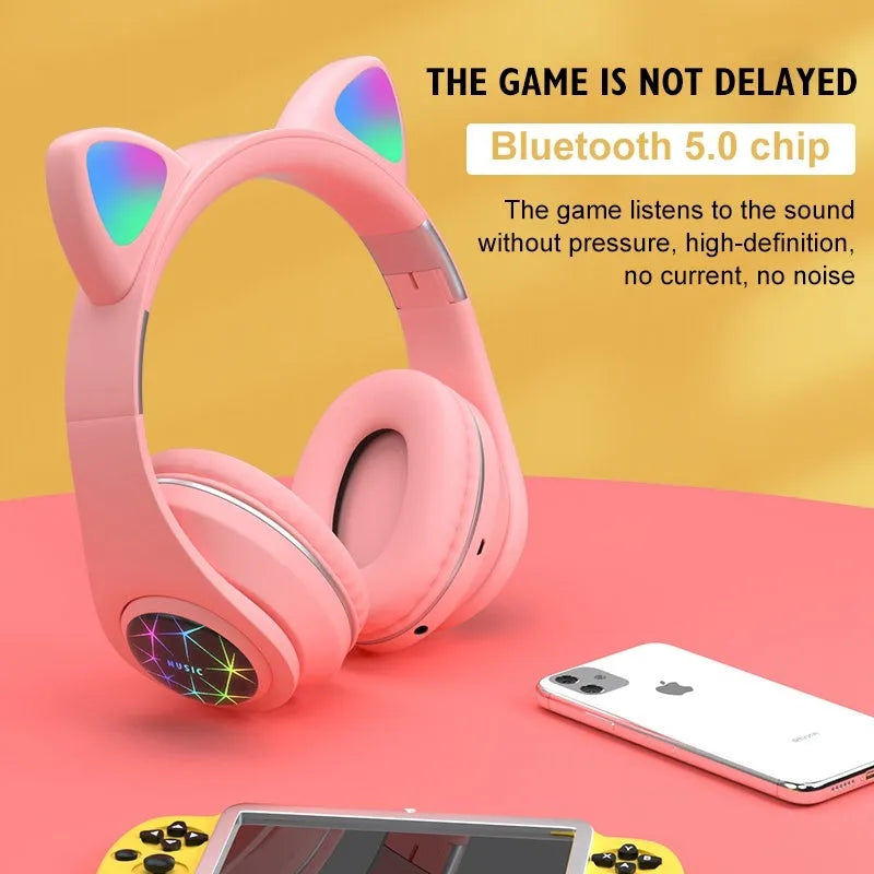 Cat ear wireless sports Bluetooth headset in black with bilateral stereo design