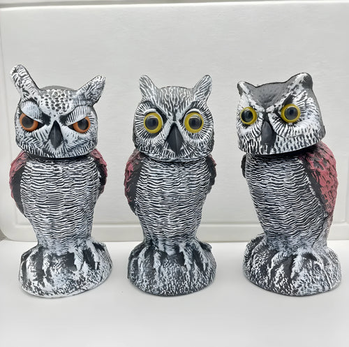 Artificial owl bait ornaments set with shaking head designs for outdoor bird scaring