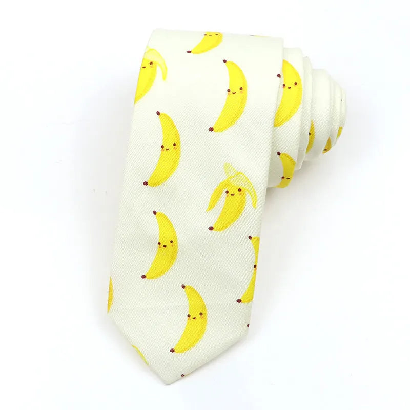 Korean-style narrow men's cotton bow tie with a printed cartoon pattern.