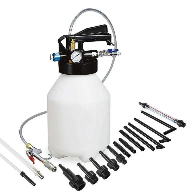 Pneumatic automatic transmission oil changer machine with tank for ATF fluid exchange.