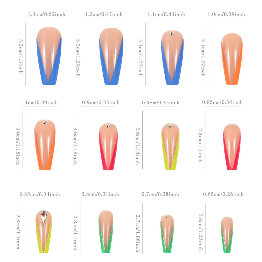 Diamond colour French style press-on nail tips with cartoon and cross heart patterns, jelly glue, and filing strip kit.