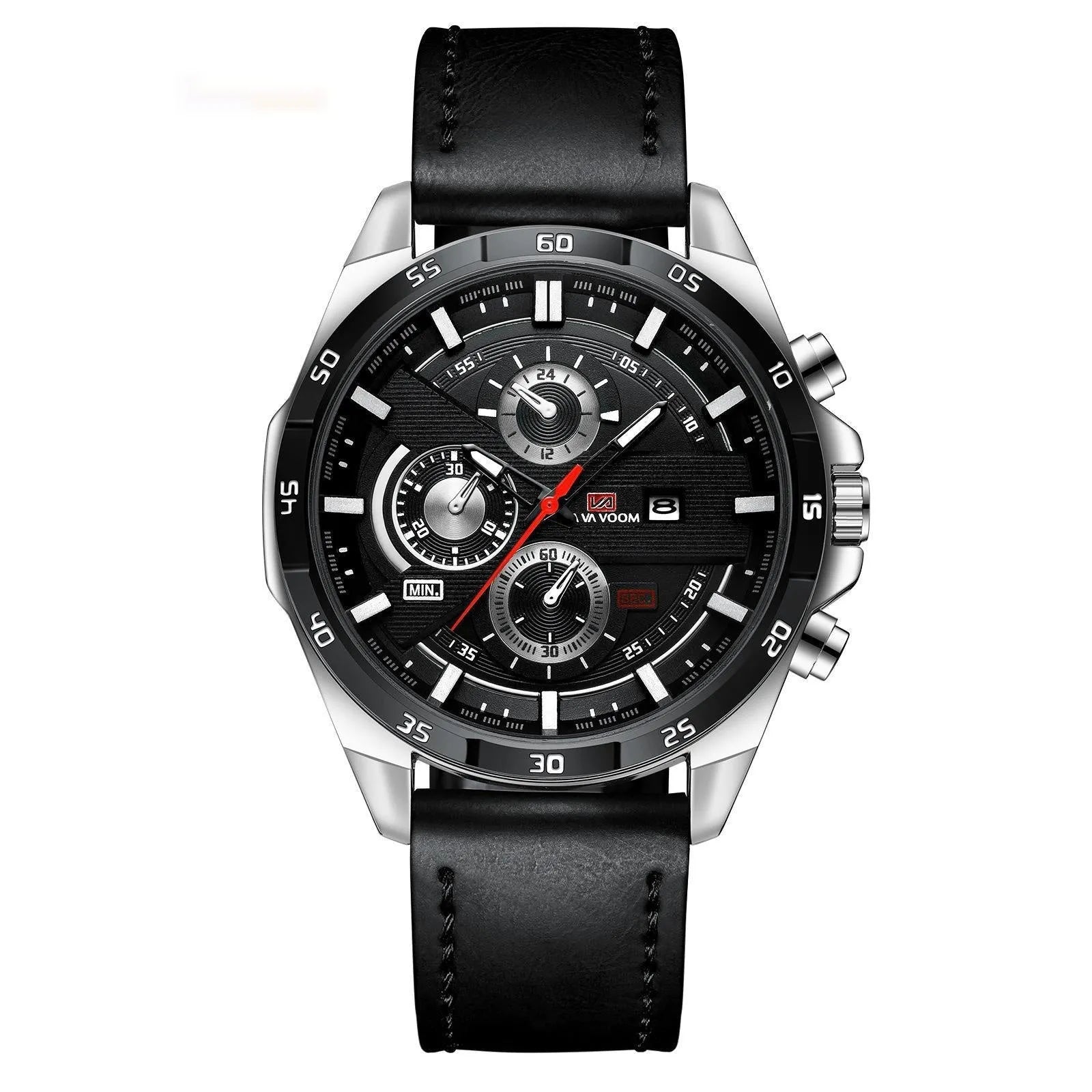 Men's waterproof quartz watch with calendar function in black and rose gold combination