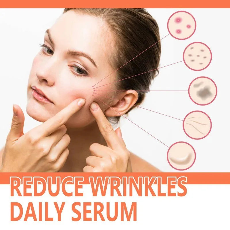 30ml bottle of rose essential oil serum for fine wrinkles, brightening and firming skin.