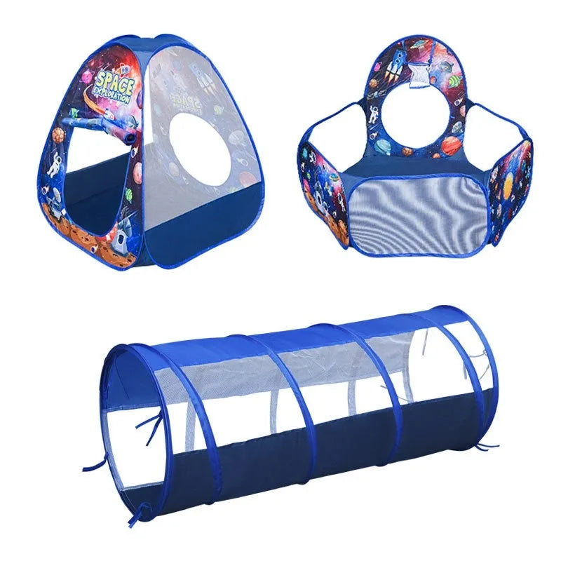 Marine cartoon themed three-in-one children's play tent set with ball pool and tunnel