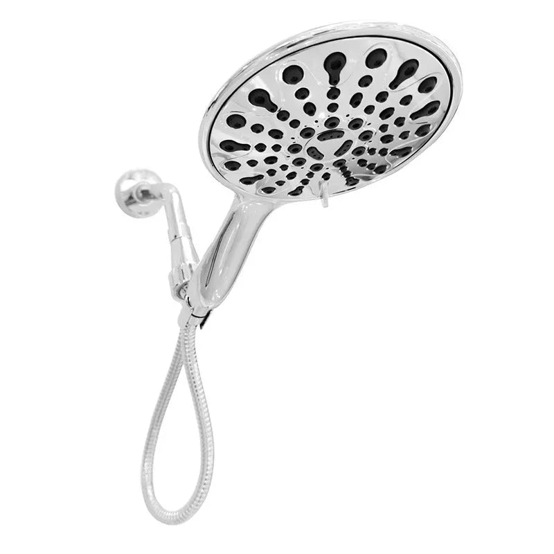 6-inch chrome handheld shower head with six function selector showing massage, bubble, and rain modes