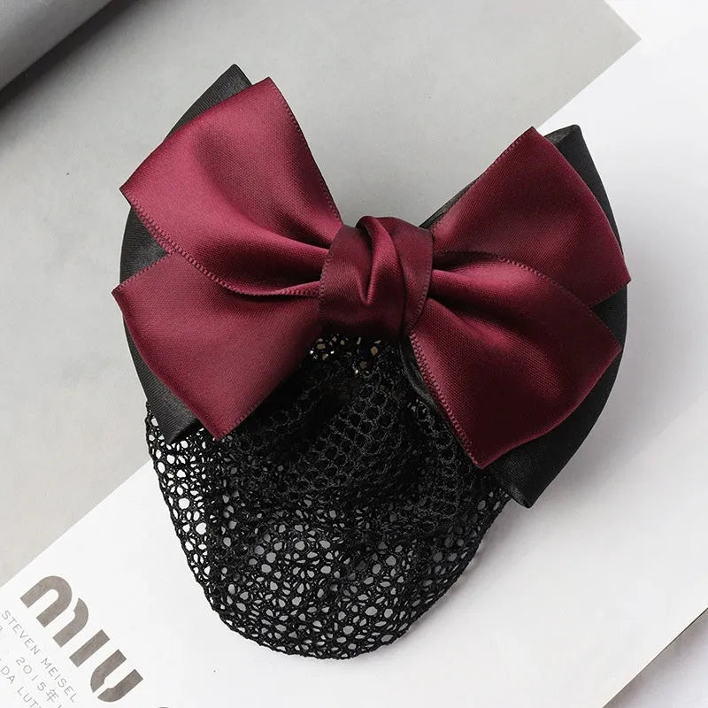 Professional two-bow mesh hair clip for female workers in various colours.