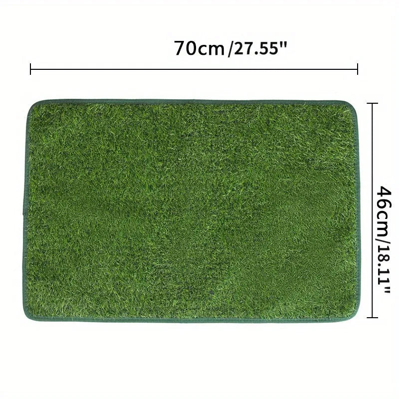 Artificial grass dog toilet training mat with plastic base in three sizes.