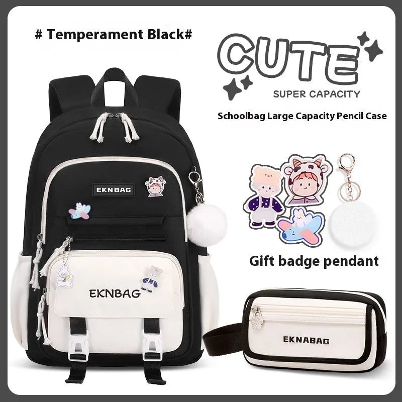Girls' school backpack in Oxford cloth with curved shoulder straps and spine protection