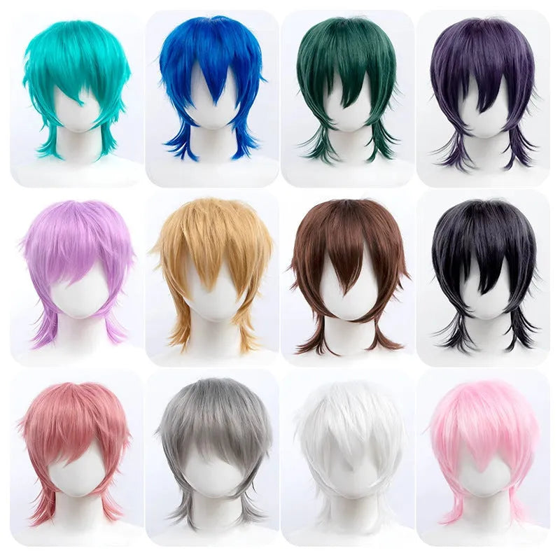 Short hair cosplay wig for men with anti-curling construction in various colour options