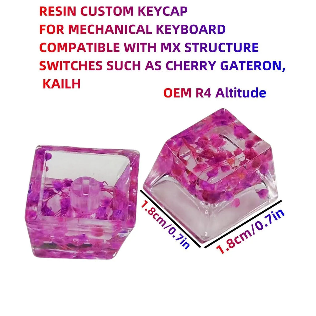 Resin starry sky artisan keycap in green, pink, red, or violet for mechanical keyboard customisation.