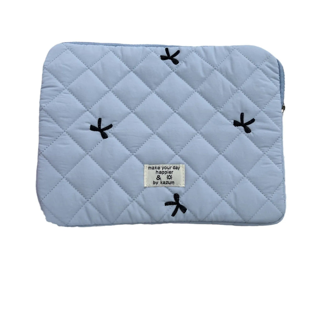 Cute rhombus embroidered bow nylon laptop storage bag in multiple colours and sizes