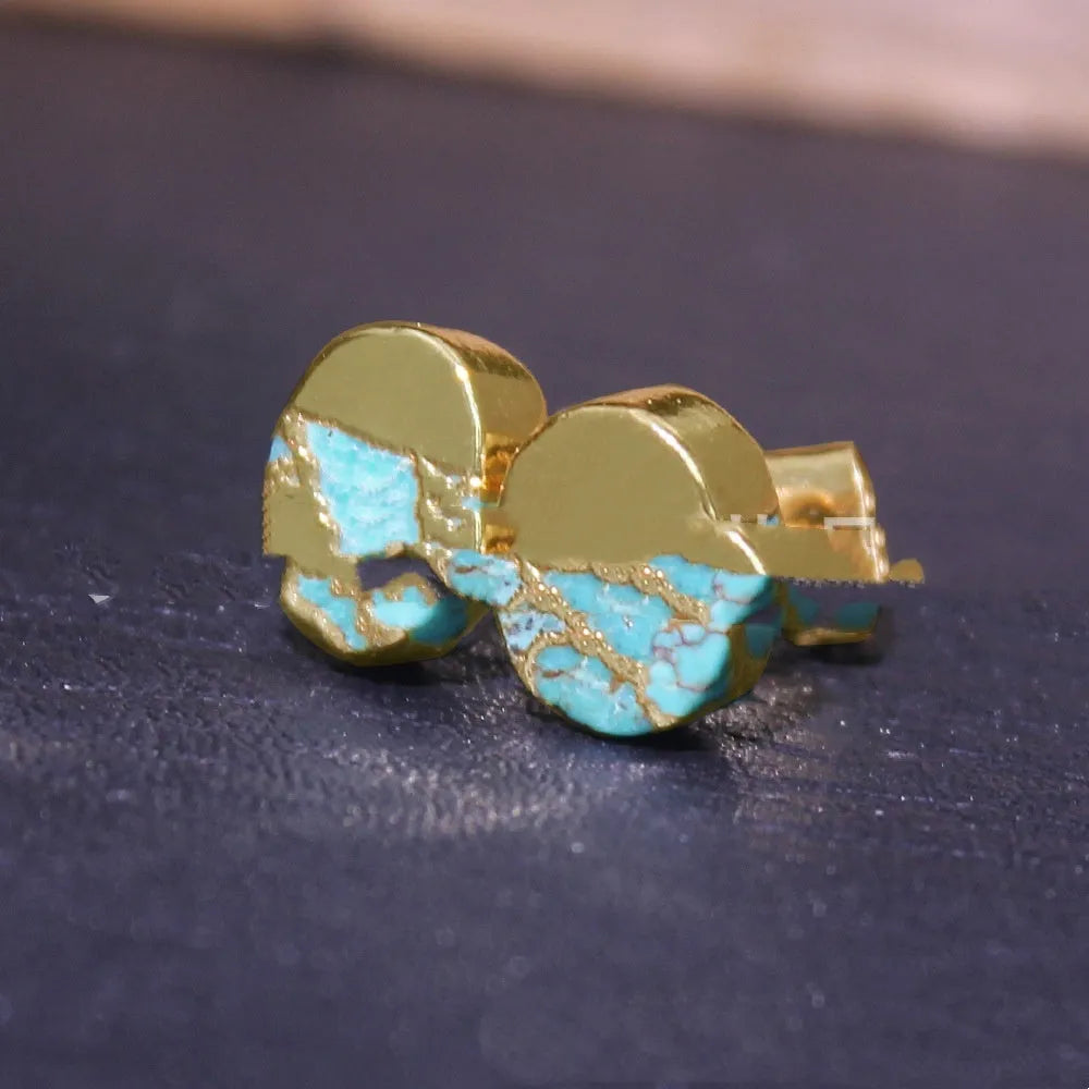 Natural stone bohemian style stud earrings with irregular handcrafted design