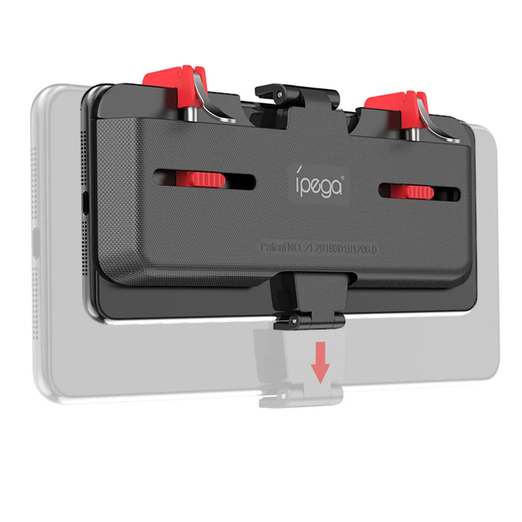 Black PUBG mobile phone trigger holder PG-9137 with adjustable metal trigger and telescopic fixing clip