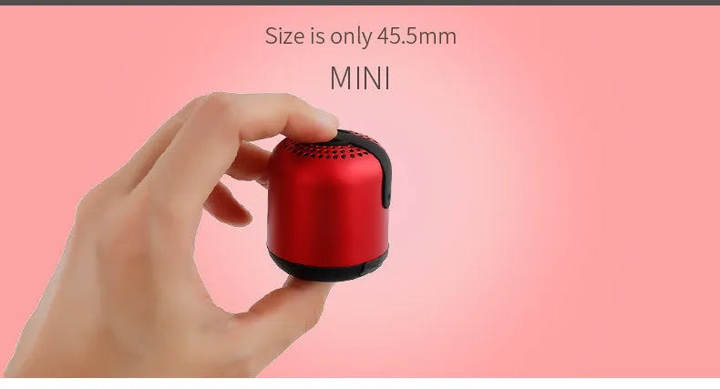 Hieha XQ11 mini cylinder-shaped portable Bluetooth speaker in black, silver, red, gold, or pink.