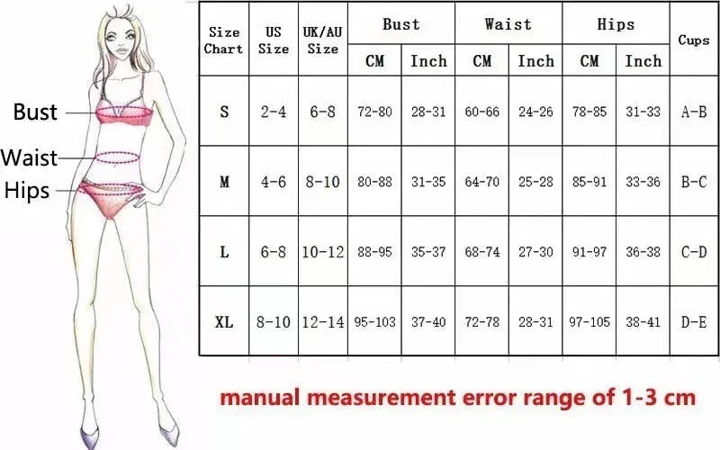 Lady's one-piece spun yarn swimsuit bikini on a hanger, shown in black, rose red, and green colour options.