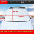 Thickened aluminium foil winter car cover for SUV windshield with magnetic fasteners.