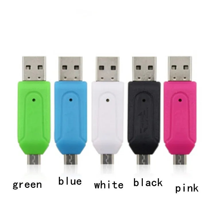 OTG card reader with micro USB connector for Android phones and computers in five colour options