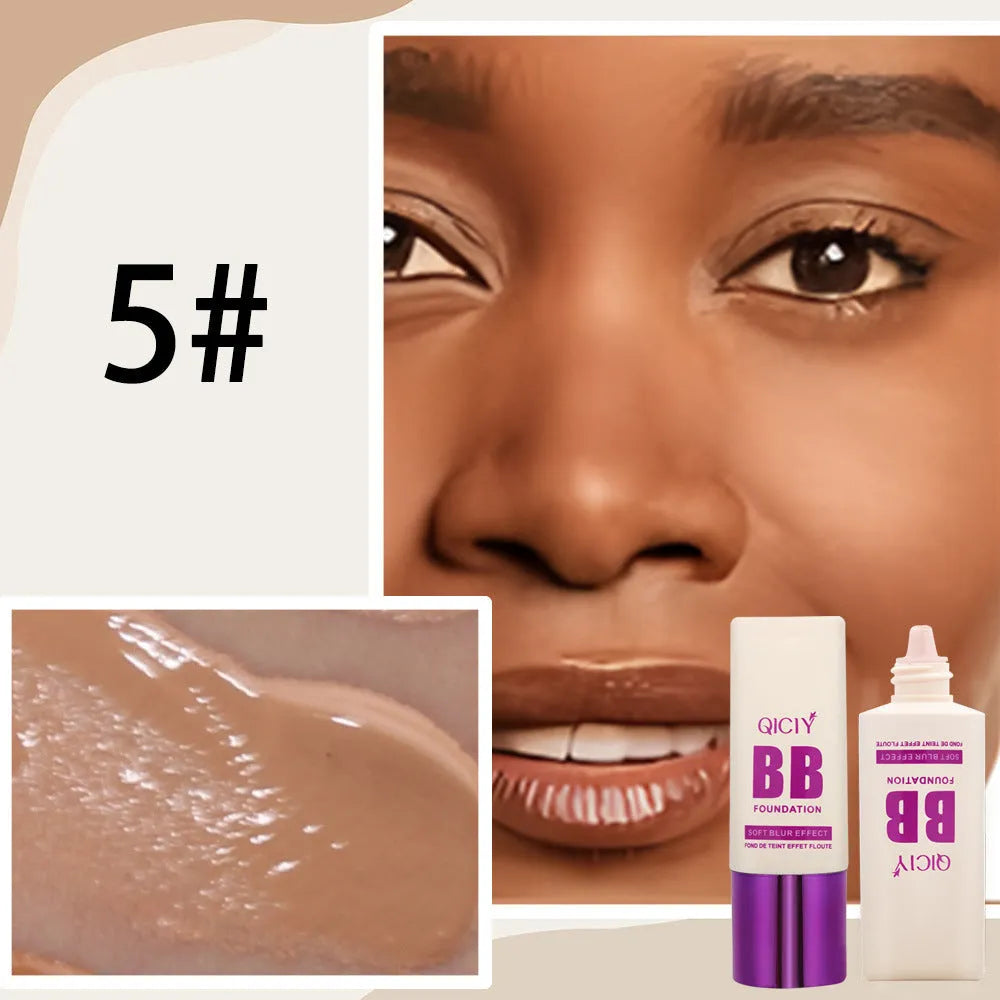 Feeding bottle design BB cream liquid foundation with brightening repair, showing 10 shade options.