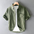 Men's pure cotton short sleeve casual shirt in loose fit Japanese style, apricot colour