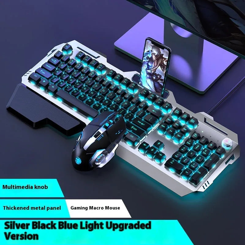 Aluminium mechanical-feel keyboard with control knob in silver black or metal grey colour with RGB lighting