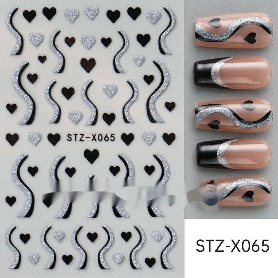 Black and silver stripe nail art stickers for French manicure designs in plastic material
