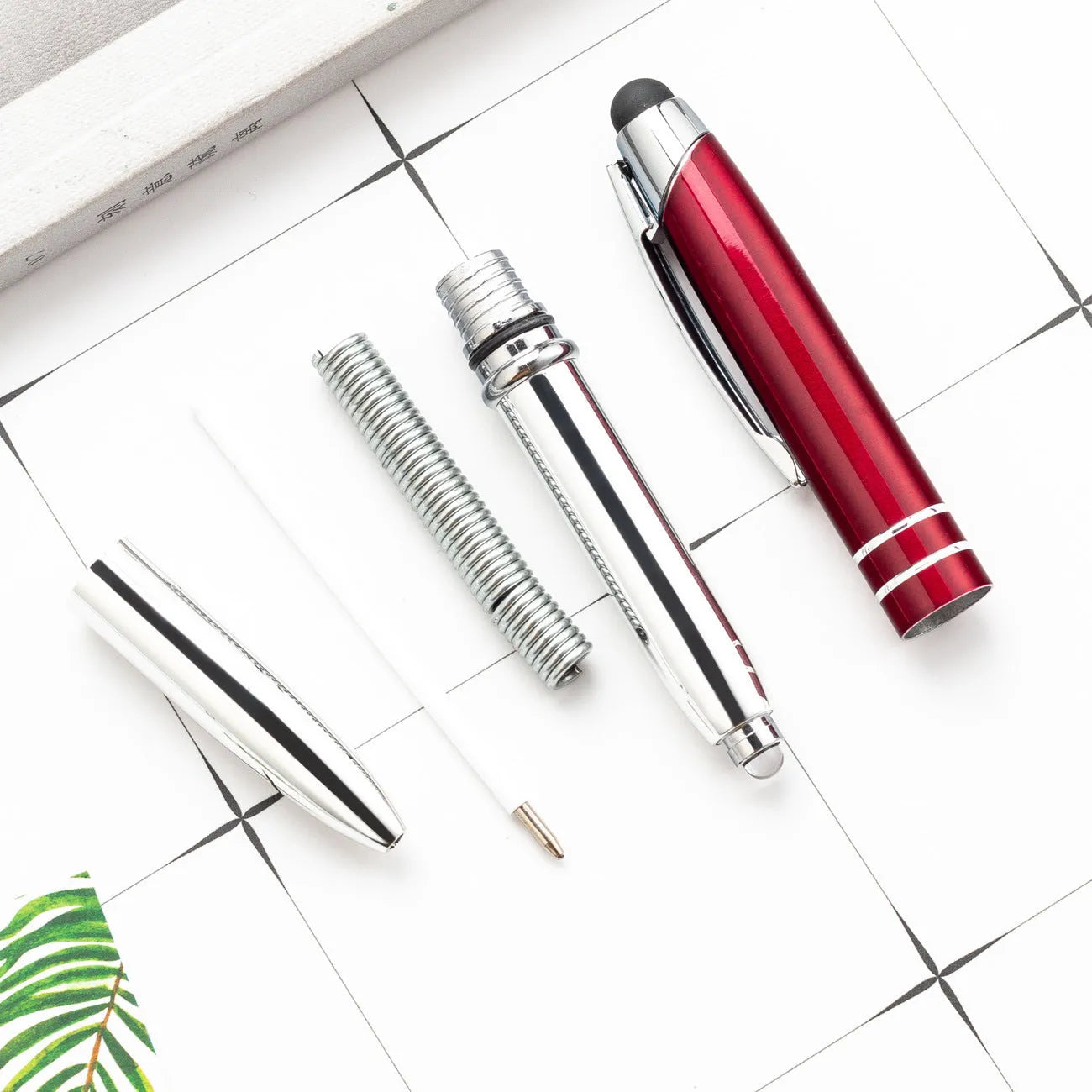 Metal capacitive stylus and ballpoint pen with LED light in five colour options