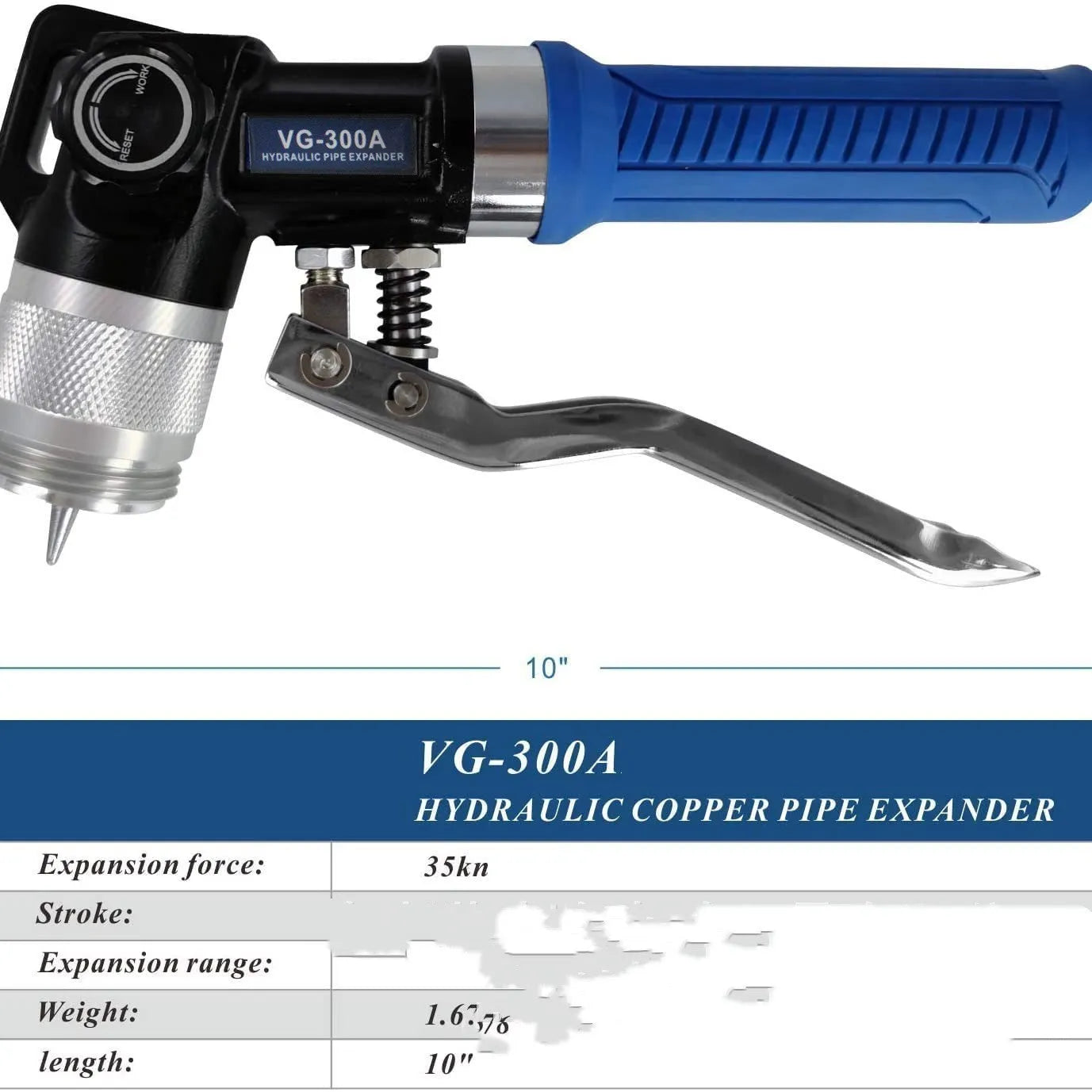 VG-300 style hydraulic tube expander tool for refrigeration maintenance made from alloy steel.