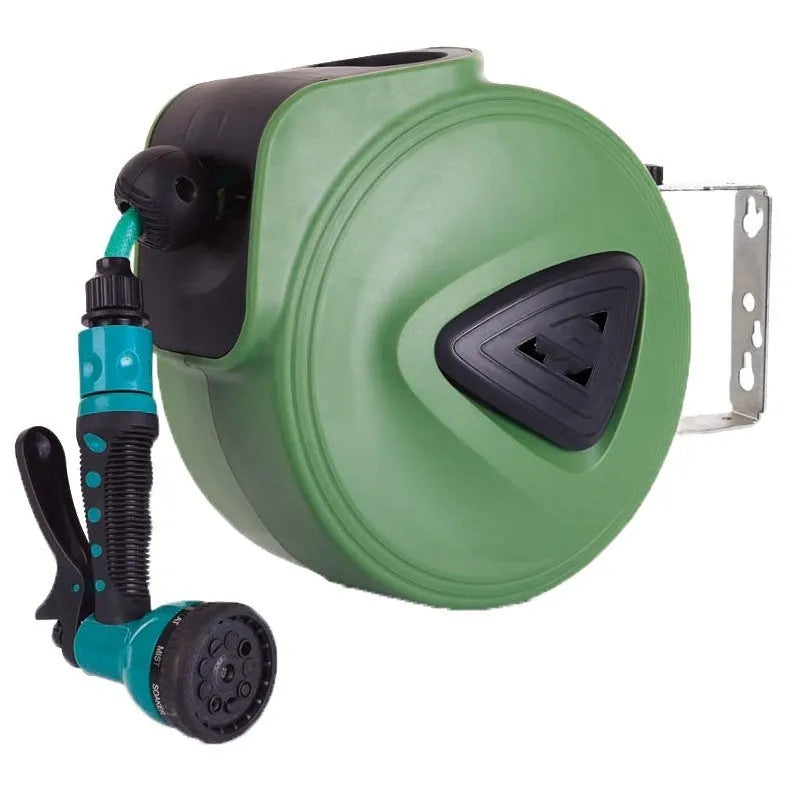 Automatic retractable hose reel with 10 metre PVC water pipe in compact collector unit for car washing