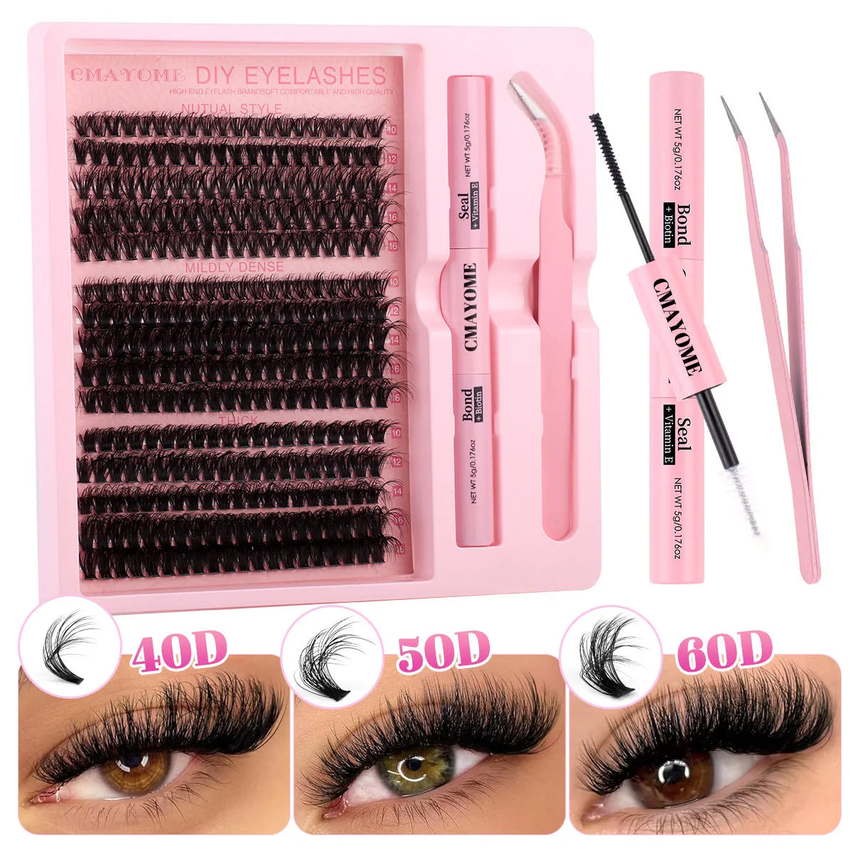 DIY single cluster false eyelash extension kit with tweezers and chemical fibre lashes