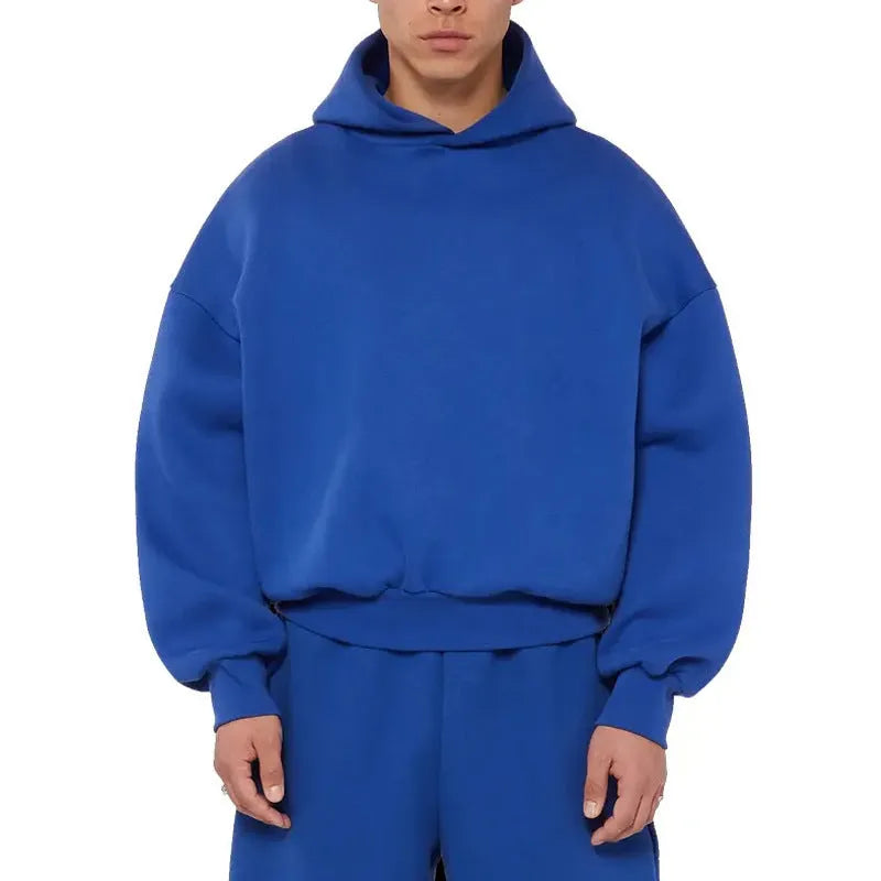 Men's grey fleece-lined cotton pullover hoodie with wool lining shown front view