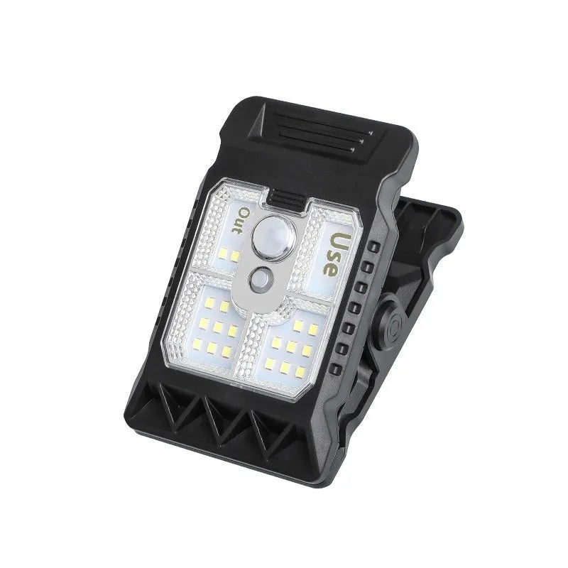 Compact motion-activated clip lamp with IP65 rating and battery power