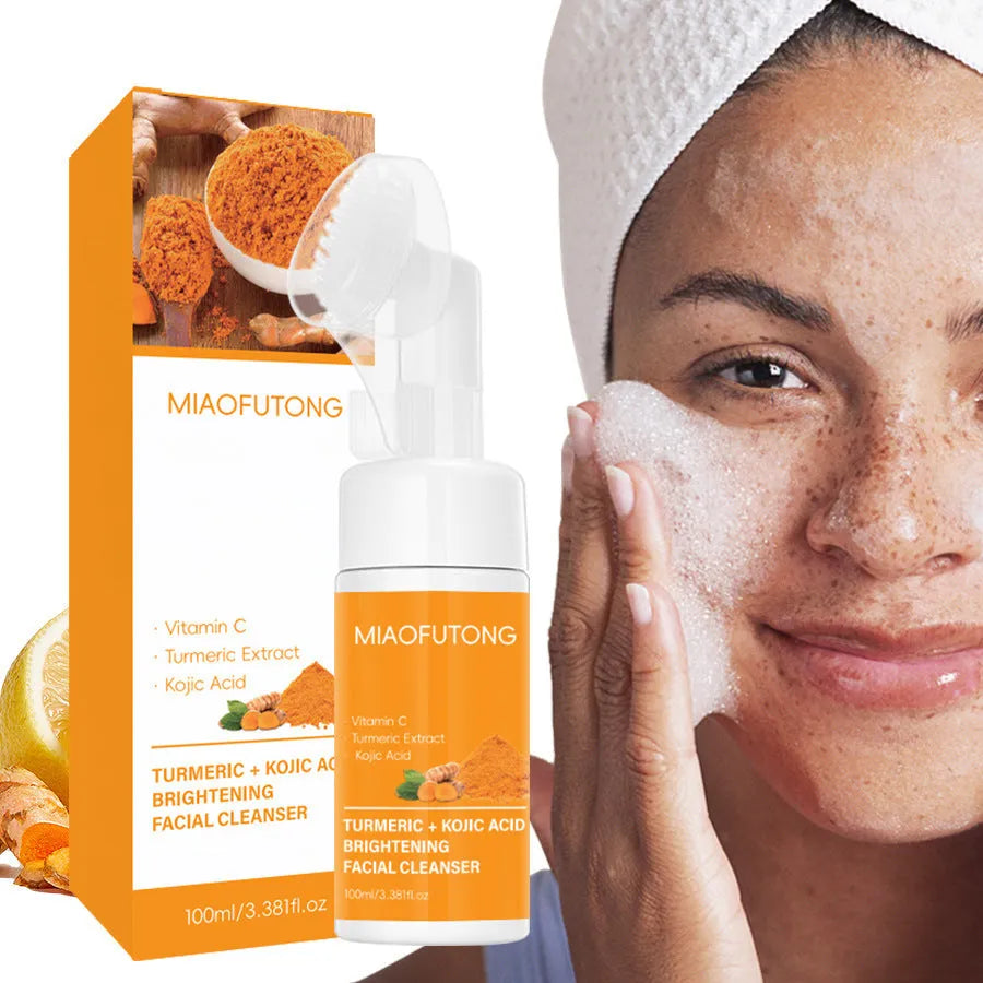Turmeric facial cleansing pad set with 30 reusable pads, ginger soap and cleansing mousse components