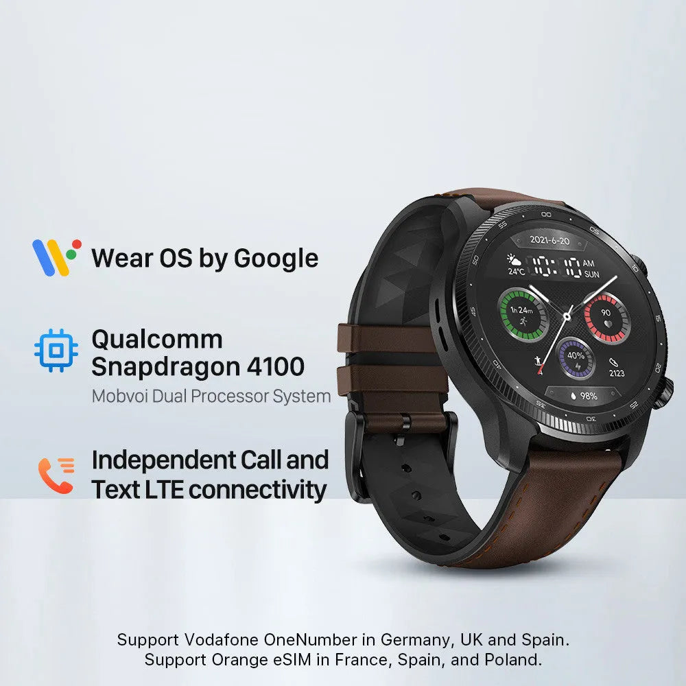 Ticwatch Pro X black 47mm smart watch with 4G eSIM and IP68 waterproof display