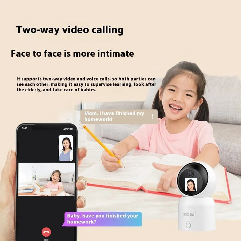 Zhou Shi wireless indoor home security camera with 5-inch colour screen on wall bracket