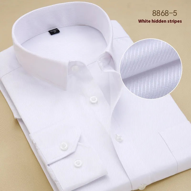 Men's black slim fit cotton business shirt with long sleeves and solid colour design
