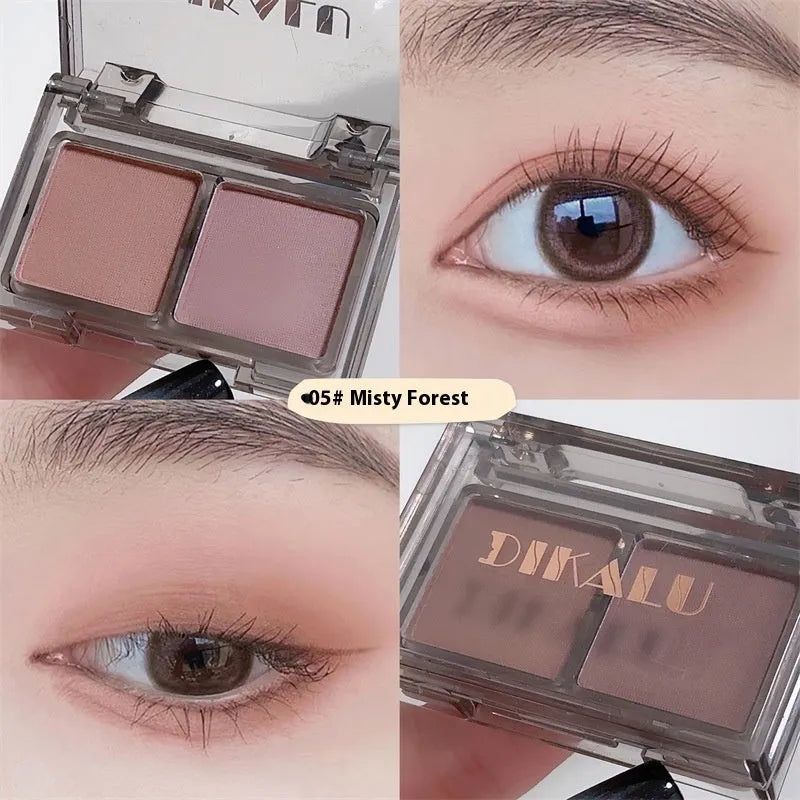 Cool two-tone eyeshadow palette open showing pink and black matte and shimmer shades for punk makeup.