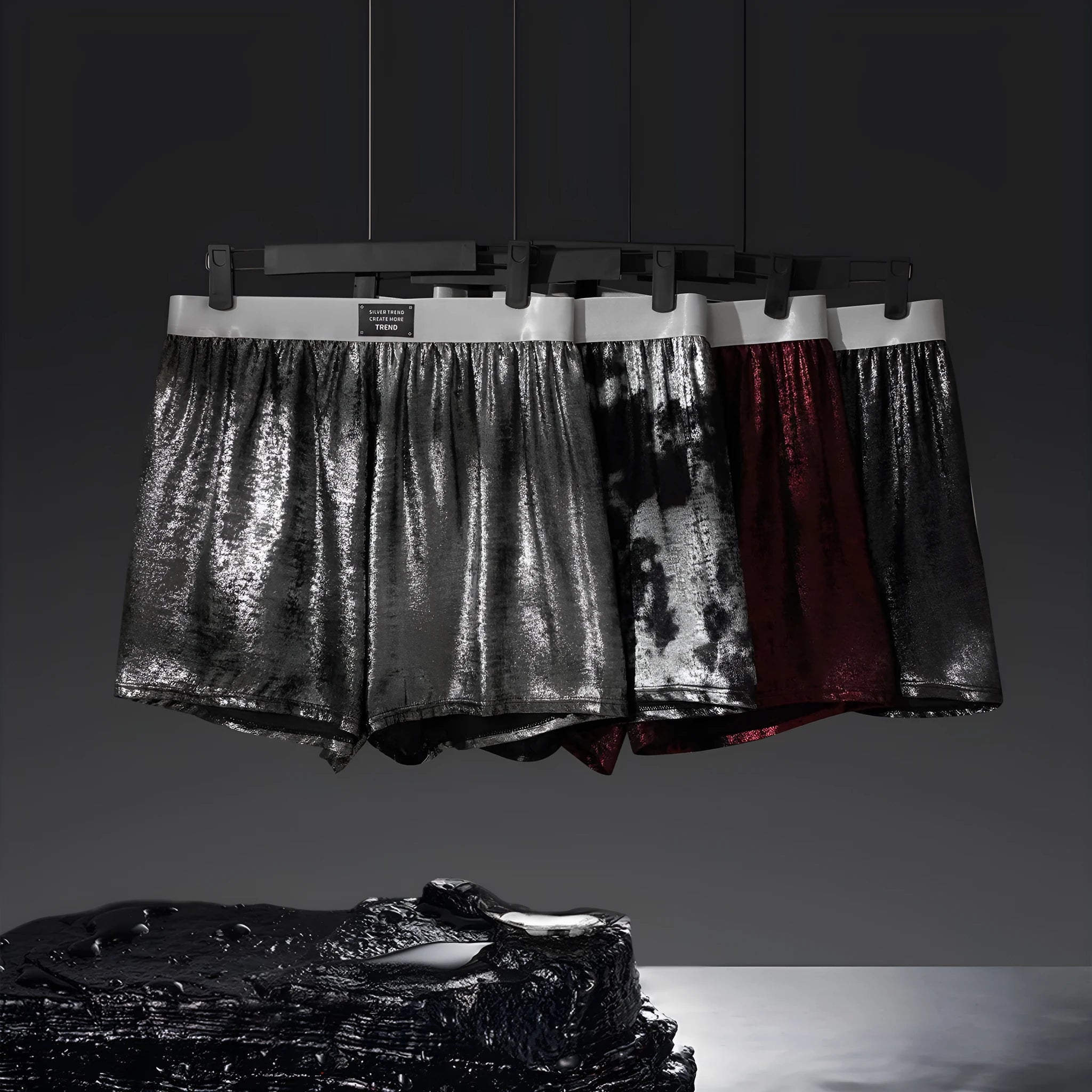 Galaxy reflective bright silver casual woven underwear in polyester fibre with mid-waist design