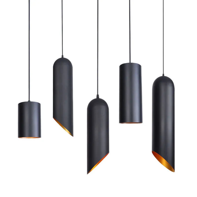 Iron retro art chandelier in matte black finish, shown in long and short variant options for ceiling mounting.