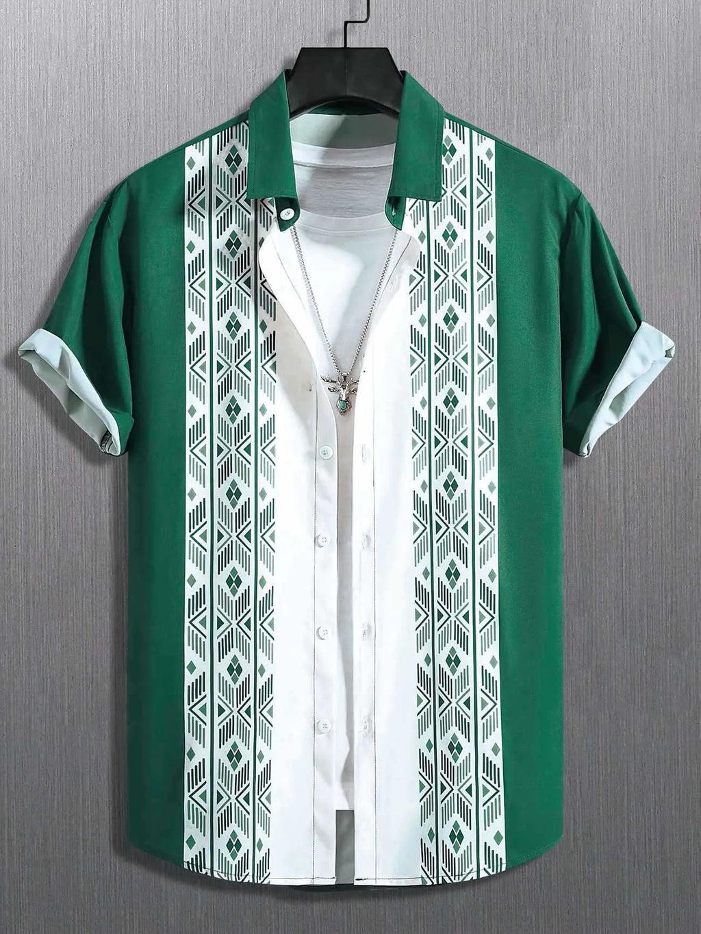 Men's loose fit plaid shirt with lapel cardigan style in contrast colours with short sleeves