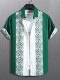 Men's loose fit plaid shirt with lapel cardigan style in contrast colours with short sleeves