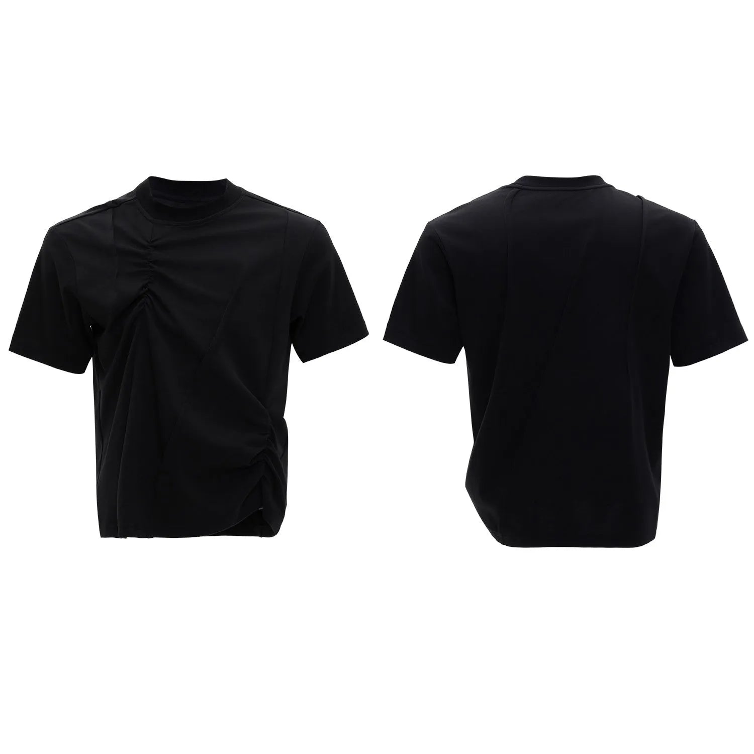 Men's grey cotton T-shirt with three-dimensional pleated texture and a loose fit